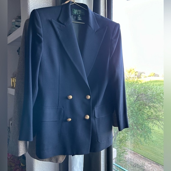LRL CLASSIC RALPH LAUREN WOOL NAVY GOLD vintage BLAZER size 10 Petite - Picture 1 of 14